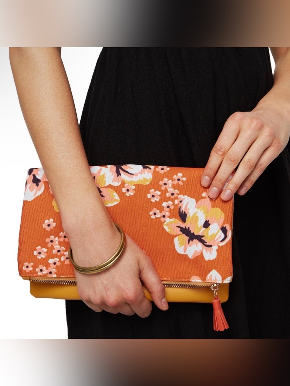 NWT Rachel Pally Reversible Zahara Floral Foldover Clutch Orange Yellow